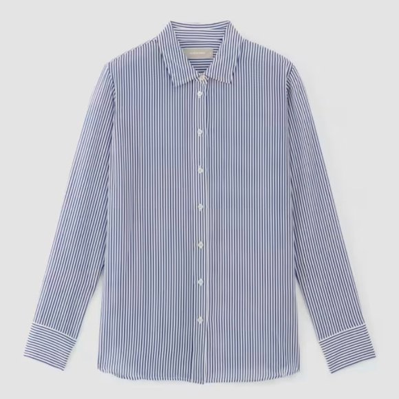 Everlane | The Washable Clean Silk Relaxed Shirt in Blue/White - Picture 6 of 8